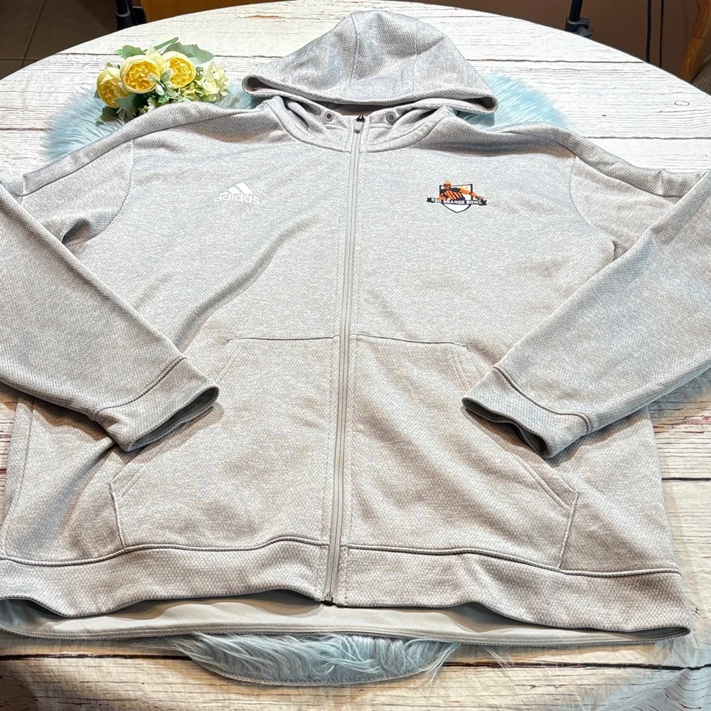Adidas Red Orange Bowl Grey Full Zip Hoodie sz 2XL